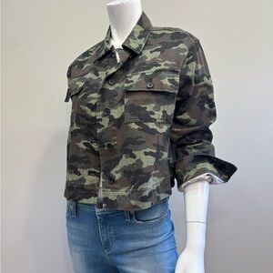 JOHN + JOHN M Green Camouflage Button-Up Jacket Crystal Skull Size M
